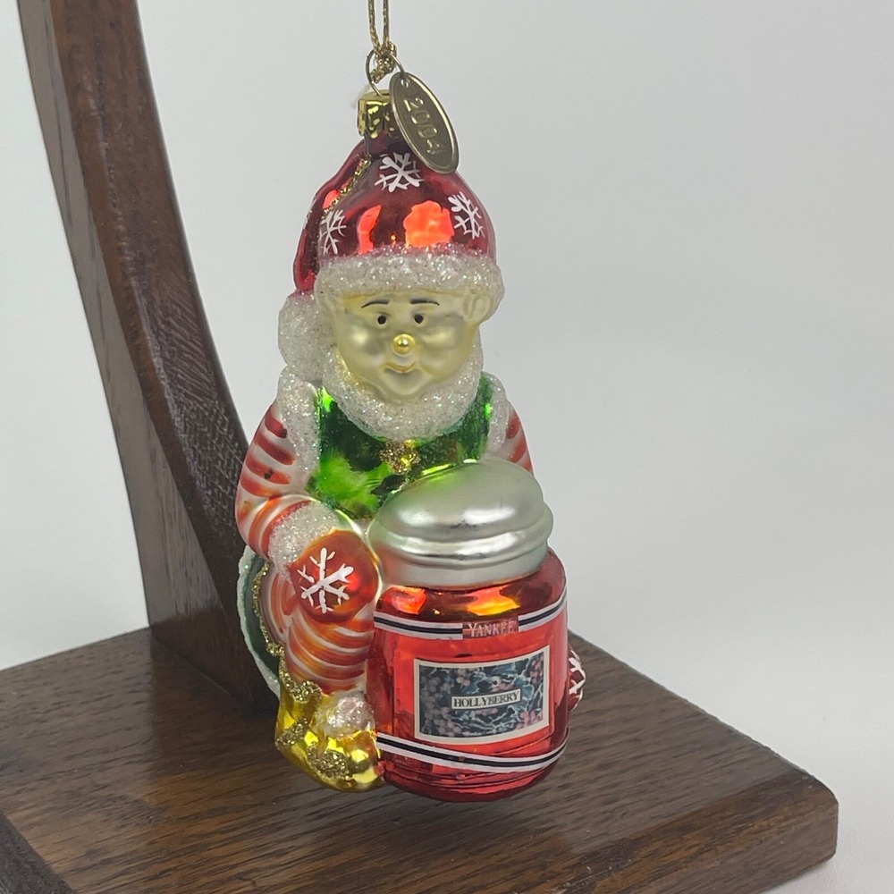 Yankee Candle Snowflake Holiday Ornament Blown Glass Elf With Candle Ornament